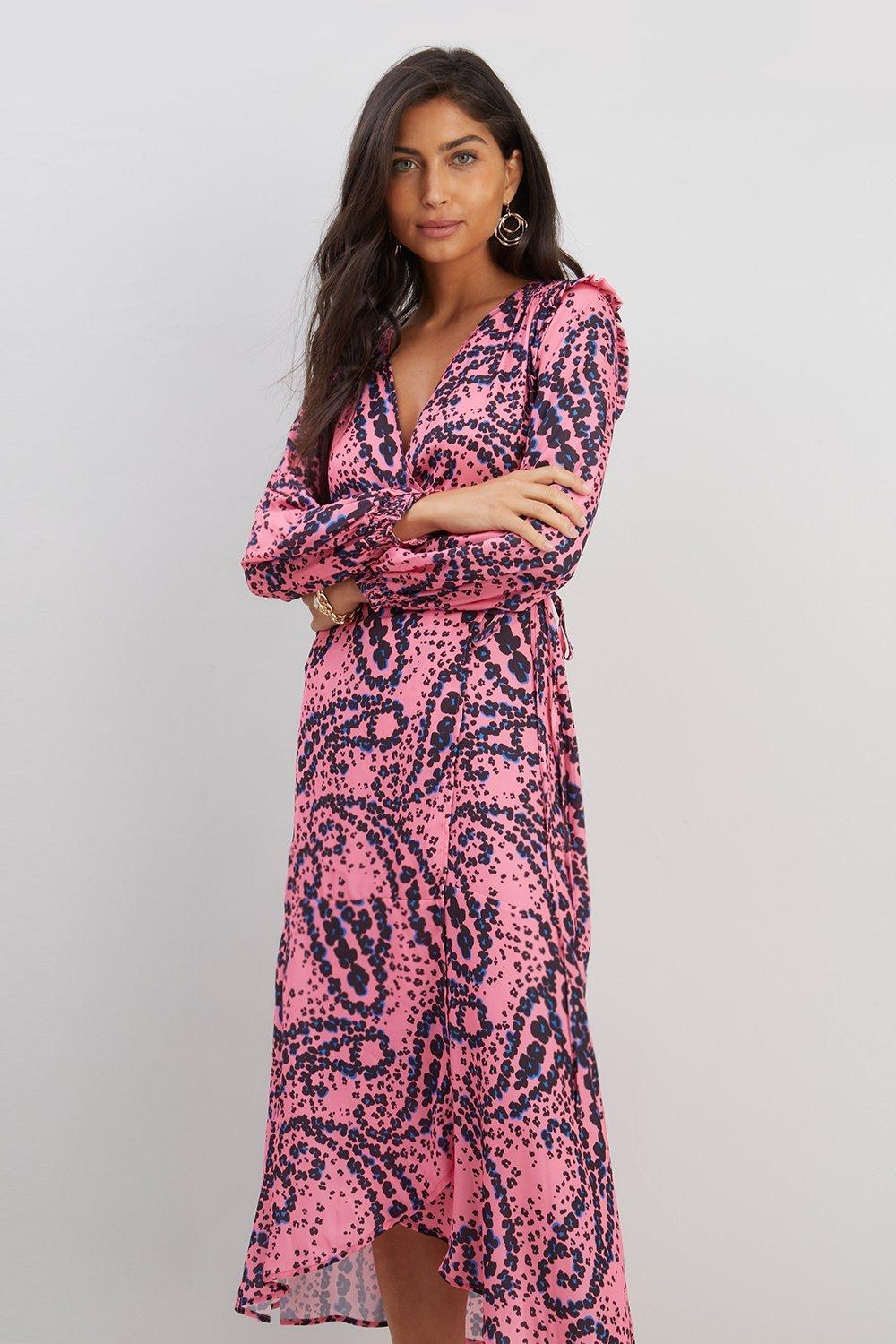 Pink Animal Print Wrap Dress | Wallis UK